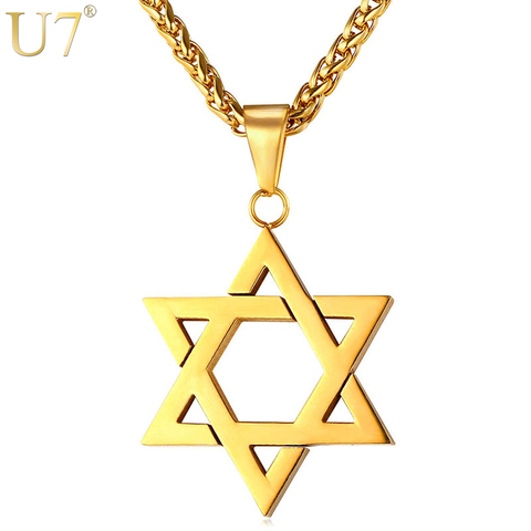 U7 – collier étoile de David pour hommes et femmes, pendentif en acier inoxydable, doré, collier, magicien, P723 ► Photo 1/6
