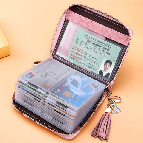 Porte-cartes d'identité rose pour femmes, étui extensible pour cartes bancaires, portefeuille, porte-monnaie ► Photo 1/1