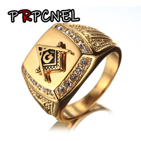 Bague pour hommes en acier inoxydable, 7 à 14 tailles américaines, symboles de Signet de couleur or, titane 316L, anneau pour hommes, cadeau de bijoux ► Photo 1/5