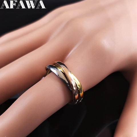 2022 mode or Rose argent couleur acier inoxydable anneaux bijoux trois anneaux femmes bijoux anelli donna R612223 ► Photo 1/6