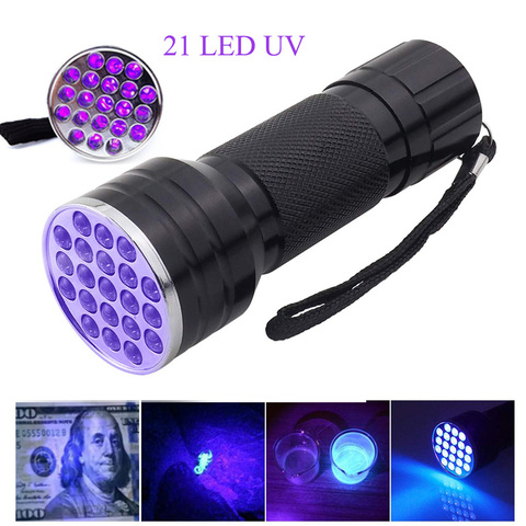 Lampe torche UV Ultra violette de 395nm, à piles AAA, Portable, détecteur de lumières noires et d'urine pour chiens et taches d'animaux domestiques, 21 LED nm ► Photo 1/6