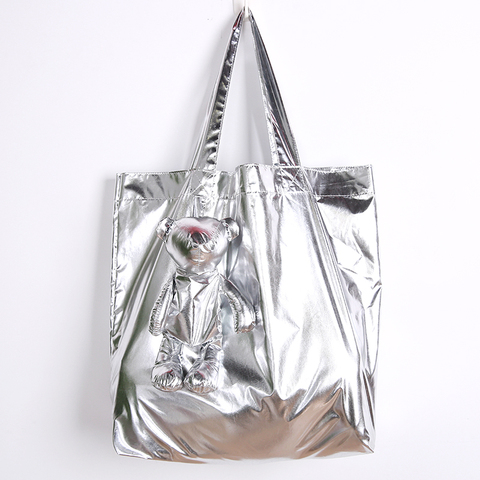 ECO – sac de courses en coton enduit d'argent, fourre-tout étanche de haute qualité, réutilisable, sac d'épicerie de grande capacité ► Photo 1/6