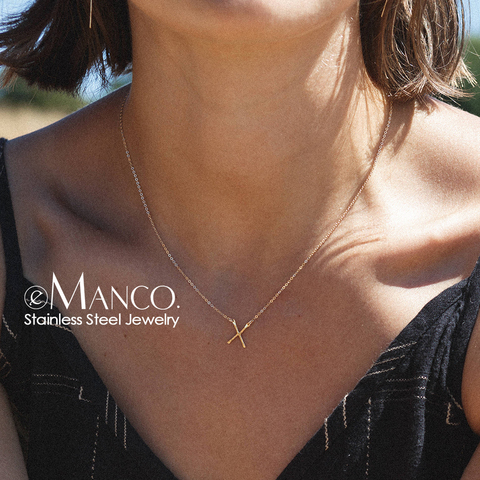E-manco – collier Punk en acier inoxydable pour femmes, pendentif élégant en forme de X, Simple et fin, bijoux à la mode ► Photo 1/3