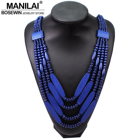 MANILAI-collier Long de perles en bois, bohème, multicouches, à la mode, fait à la main, bijoux indiens ► Photo 1/6