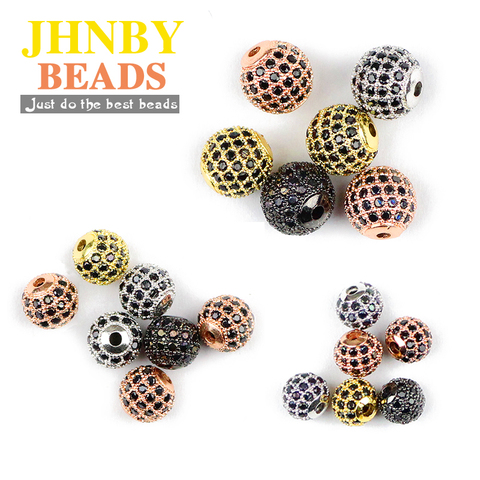 JHNBY noir Zircon cuivre entretoise perles boule 4 pièces 6/8/10mm rond pavé CZ cristal perles en vrac bijoux bracelet faisant des résultats de bricolage ► Photo 1/6