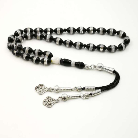 Bracelet Tasbih en résine noir et blanc, 33 perles, cadeau pour le Ramadan, chapelet musulman Misbaha islamique pour homme ► Photo 1/6
