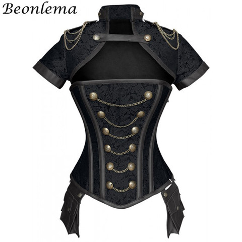 Beonlema – Corset Punk pour femmes, noir et rouge, vêtements gothiques Sexy, surbuste, rétro, Punk ► Photo 1/6