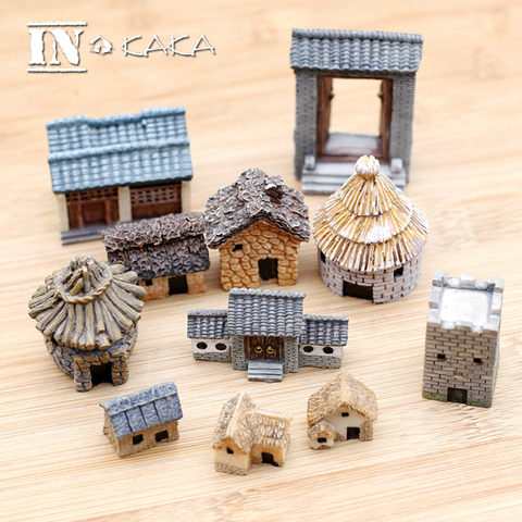 Chinois Antique Mini maison rétro bâtiment Micro fée jardin Figurines Miniatures/Terrarium Vintage décor à la maison ornements bricolage ► Photo 1/5