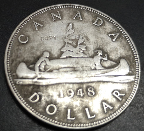 Pièce de reproduction plaquée argent, 1948, un Dollar du Canada ► Photo 1/2