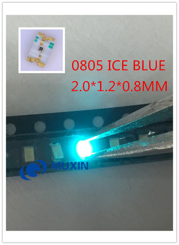 Indication LED SMD Ultra brillante, bleu glacé, 0805 pièces, lumière bleue claire, 2012x100x2.0mm, 1.2 diodes bleues claires, 0.8, 0805 ► Photo 1/3