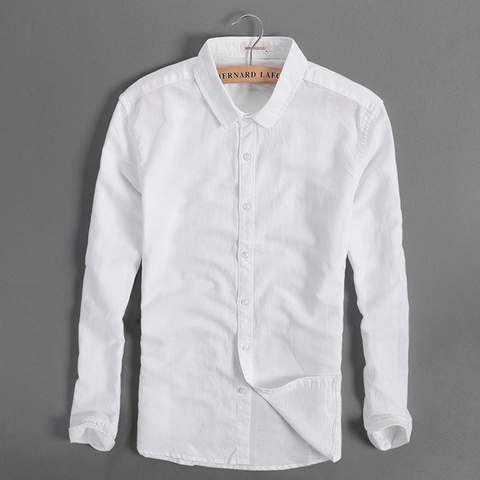 Italie marque hommes chemise lin à manches longues coton chemise hommes décontracté solide quatre saisons blanc chemises hommes mode vêtements camisa 4XL ► Photo 1/6