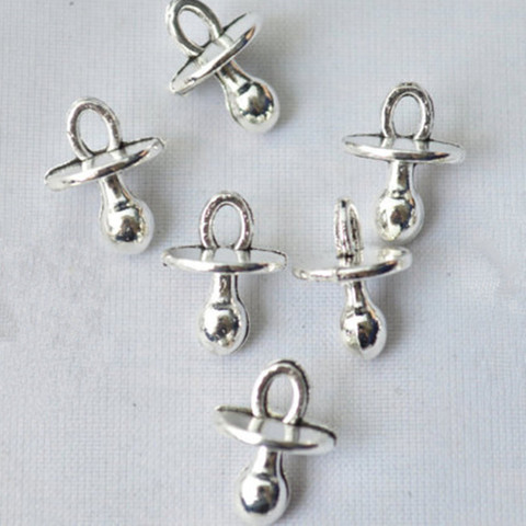 10 pièces de breloques pour bébé, anneau de dentition binky en argent tibétain, pendentifs antiques pour la fabrication de bijoux artisanaux, 13x10x10mm ► Photo 1/1