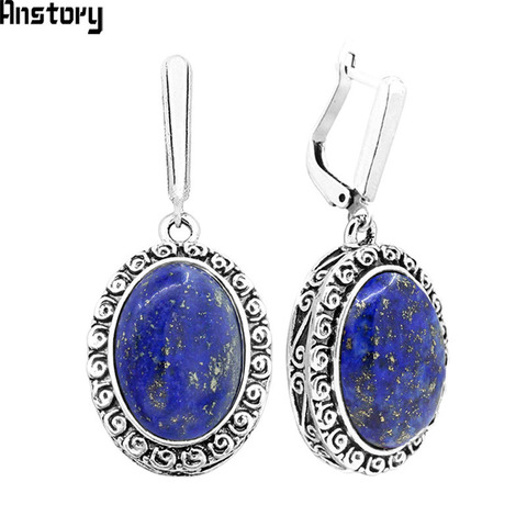 Naturel Lapis Lazuli Boucles D'oreilles Escargot Fleur Pendentif Pour Les Femmes Vintage Antique Argent Plaqué Bijoux De Mode Anniversaire Cadeau ► Photo 1/5