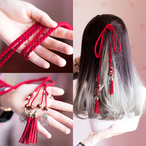 Hanfu – corde pour cheveux à pampilles, bandeau pour cheveux rouge, rétro, costume ancien ► Photo 1/5
