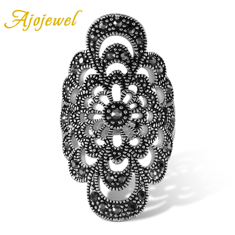 Ajojewel-bijou Antique avec strass pour femme, bague florale creuse noire, accessoires de mode, #7-9 ► Photo 1/6