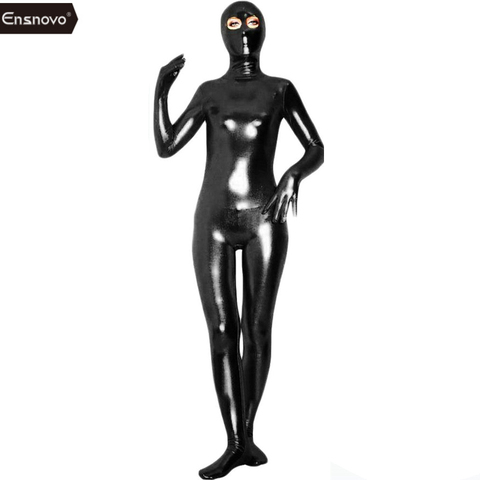 Ensnovo – combinaison Zentai Catsuit en Nylon pour femmes, Costume complet en Spandex, noir, métallique, brillant, personnalisé, peau, yeux ouverts ► Photo 1/6