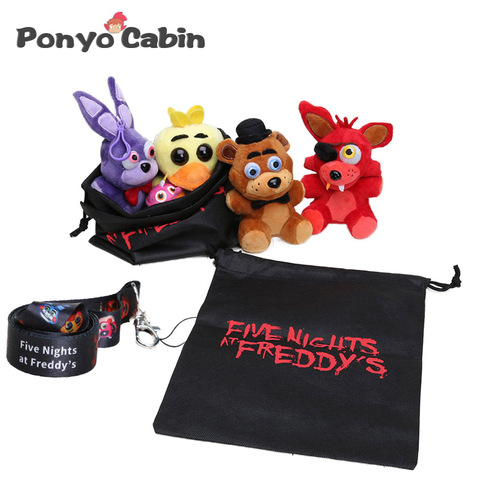 Porte-clés en peluche Freddy Foxy Bear Bonnie, lot de 6 porte-clés avec sac et sangle de téléphone, jouets FNAF ► Photo 1/6