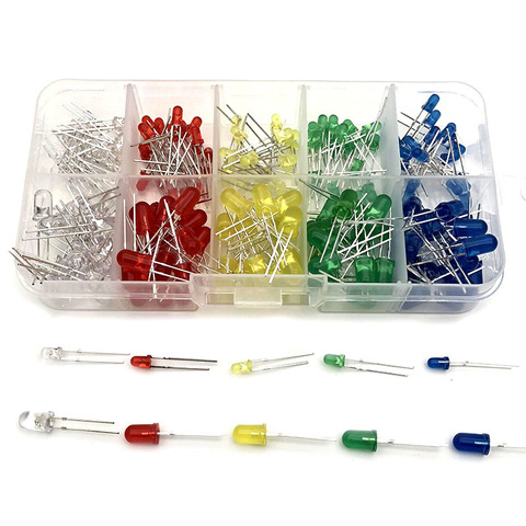 Kit de diodes électroluminescentes, 200 pièces/boîte 3MM + 5MM, 5 couleurs mélangées: F3 F5 blanc/vert/rouge/bleu/jaune LED ► Photo 1/1