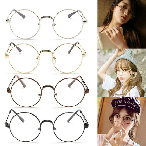 Chic lunettes rétro grand rond métal cadre clair lentille lunettes Nerd lunettes noir, argent, or, cuivre ► Photo 1/6