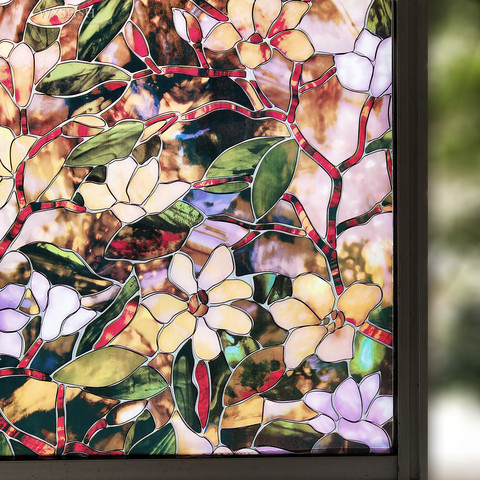 Film de protection solaire antistatique | 45/60/90x200 cm, Film de protection solaire, à motif de magnolia vitrail, verre décoratif pour la maison ► Photo 1/6