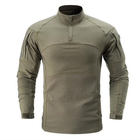 T-Shirt à manches longues pour homme, en coton, Camouflage de Combat, vert armée, tenue de chasse et d'extérieur ► Photo 1/6