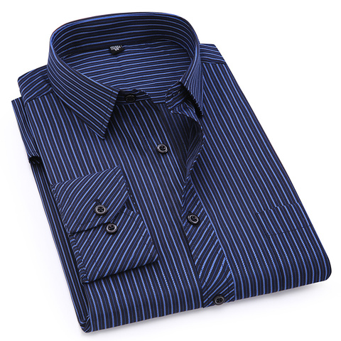 Plus grande taille 8XL 7XL 6XL 5XL 4XL hommes affaires décontracté à manches longues chemise classique rayé mâle robe sociale chemises violet bleu ► Photo 1/6