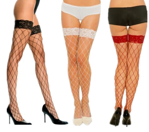 Bas Sexy en résille pour femmes, haut en dentelle, transparent, maintien, cuisses hautes, noir, blanc, rouge, Nylon ► Photo 1/4