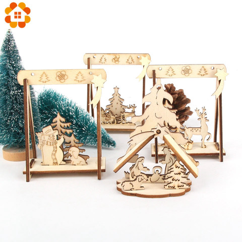 2 pièces/lot bricolage créatif petit creux noël en bois ornements pour la maison de noël fête ornement décorations enfants cadeau fournitures ► Photo 1/6