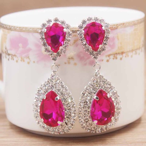 Nouvelle boucle d'oreille en strass fushia dame or argent vert/clair/jaune/rouge/bleu royal boucle d'oreille en cristal de luxe en pierre colorée ► Photo 1/6