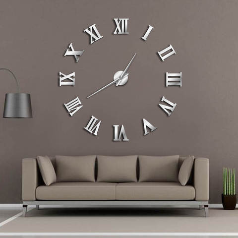 Horloge murale géante 3D avec chiffres romains, grande horloge murale et autocollant pour décoration de la maison, moderne ► Photo 1/6