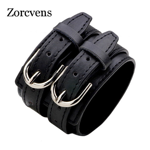ZORCVENS-Bracelet large en cuir pour hommes, Double ceinture, mode pour le poignet, bijoux Punk Vintage ► Photo 1/6