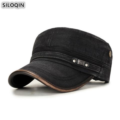 SILOQIN – chapeau d'été pour hommes, taille ajustable, mode rétro, casquettes plates, coton délavé, chapeaux militaires de marque, Snapback ► Photo 1/6