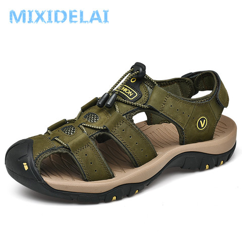 MIXIDELAI-sandales d'été pour hommes, sandales de plage et pantoufles en cuir véritable, grande taille 38-48, chaussures pour hommes ► Photo 1/6