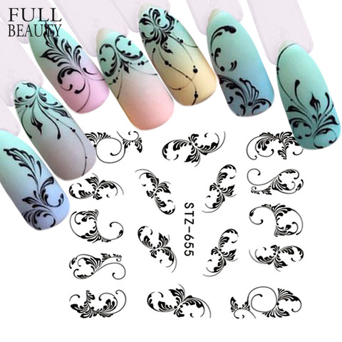 Pleine Beauté 1 pc Ongle Vigne Fleur Noire Feuille d'eau autocollant De Dentelle Conception Curseur Nail Art Decal Beauté Feuilles Décoration CHSTZ645-658 ► Photo 1/6