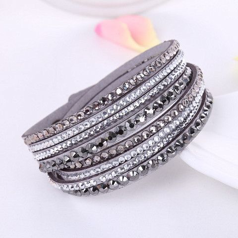 2016 nouveau Bracelet en cuir strass cristal Bracelet Wrap multicouche bracelets pour femme feminino pulseras mulher bijoux ► Photo 1/6