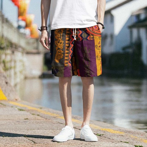 Shorts en lin japonais pour hommes, Shorts décontractés pour hommes, Streetwear imprimé avec cordon de serrage, Shorts d'été en coton et lin ► Photo 1/5