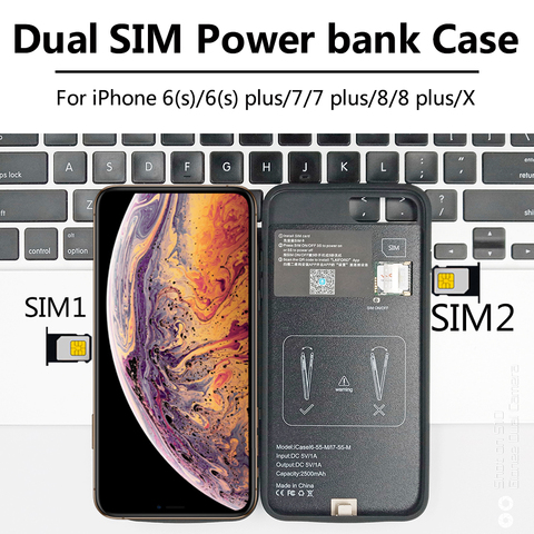 Pour iPhone 6/7/8 plus/X nouveau ultra-mince Bluetooth double SIM double veille adaptateur longue veille 7 jours avec 1500/2500 mAh batterie d'alimentation ► Photo 1/6