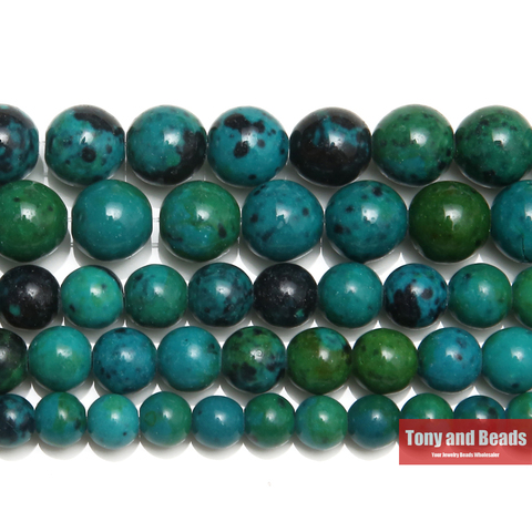 Perles rondes et amples en pierre naturelle Chrysocolla, taille au choix 4, 6, 8, 10, 12, 14MM, pour la fabrication de bijoux, 15 pouces ► Photo 1/1