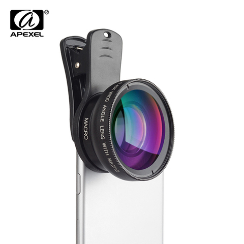 APEXEL 2 en 1 kit d'objectif de caméra de téléphone 0.45x grand Angle et 12.5x objectif Macro caméra HD Lentes pour smartphones ios android ► Photo 1/6