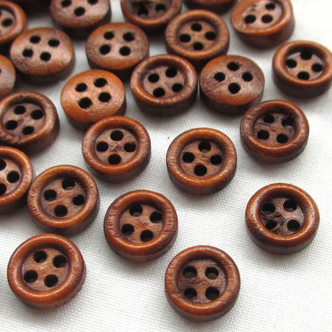 Mini boutons en bois brun, 8mm, 4 trous, bouton décoratif, pour vêtement artisanal, couture, 50pcs ► Photo 1/1