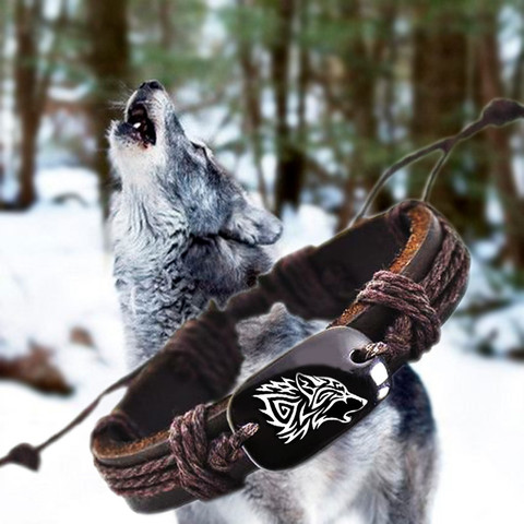 Roar Wolf – Bracelet en cuir tissé pour hommes et femmes, corde avec support Animal, os Yak sculpté, à la mode, livraison directe ► Photo 1/2