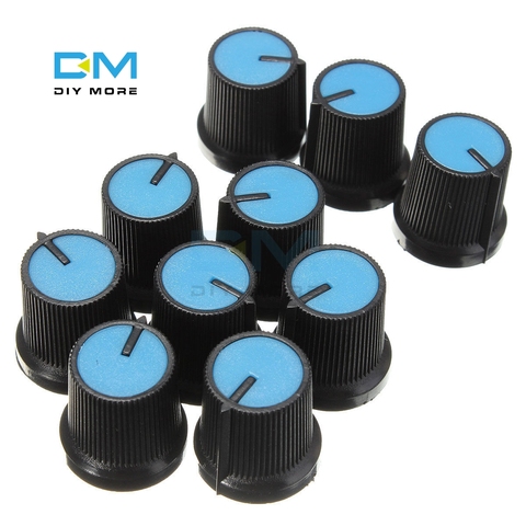 Bouton noir Face bleue en plastique pour trou de potentiomètre à cône rotatif 6mm, 10 pièces, nouveau ► Photo 1/6