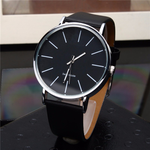 Montre à Quartz analogique pour hommes, Style Simple, mode décontractée, noire, bonne qualité, bracelet en cuir ► Photo 1/6