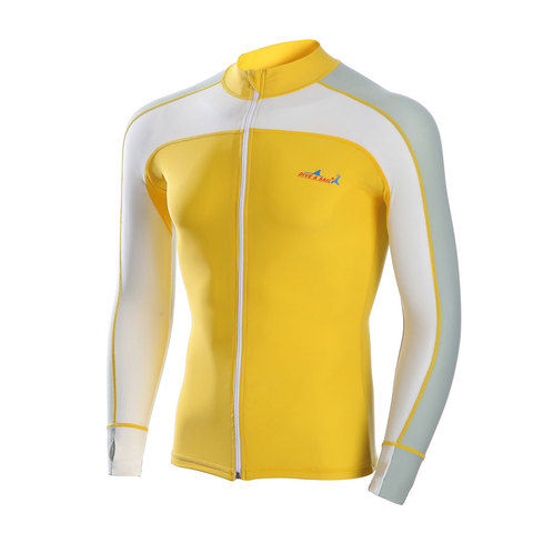 Maillot de bain jaune à manches longues pour hommes, fermeture éclair, protection contre les éruptions cutanées, haut de plongée, chemise de sport, protection contre le soleil ► Photo 1/1