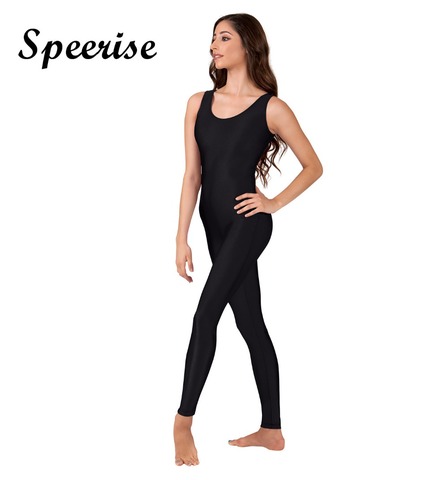 Speerise femmes Spandex réservoir Unitard sans manches noir gymnastique Unitards complet body combinaison Ballet scène danse Costume ► Photo 1/1