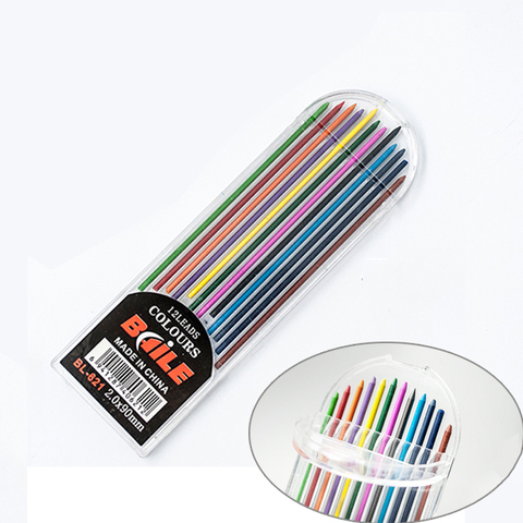 Recharges de crayons de couleur 2.0mm 2B, 12 pièces (couleur)/paquet pour crayon mécanique pour la rédaction artistique, fournitures scolaires, bricolage dessin ► Photo 1/6