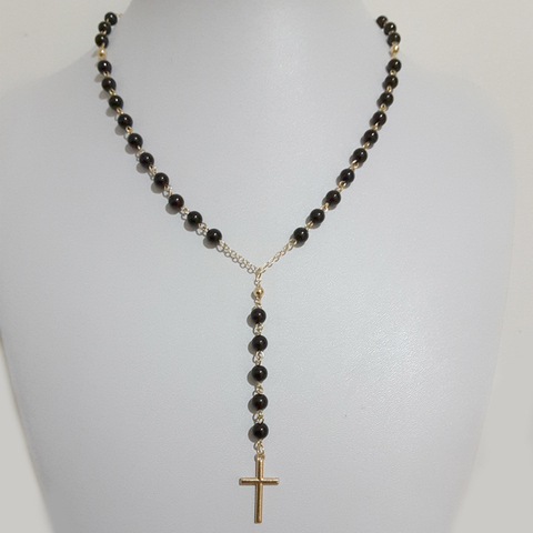 Mode croix chrétienne pendentif collier chapelet croyance perles noires chaîne perlée bijoux accessoires dames cadeau ► Photo 1/6