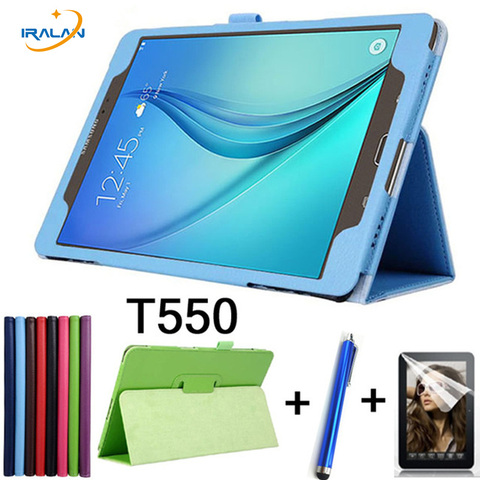 Pour Samsung Galaxy Tab A 9.7 T550 T555 SM-T550 SM-T551 Cas Rabattable En Cuir PU Coque Étui + film + stylet ► Photo 1/6