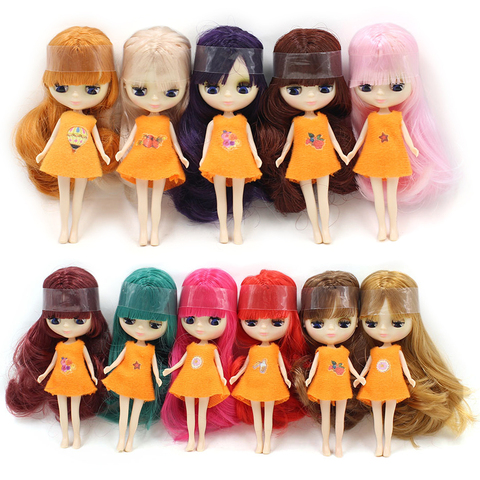 Mini poupée blyth rouge marron clair doré vert Violet rose frange cheveux poupée nue 11cm ► Photo 1/6