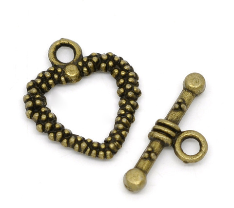 Fermoirs à bascule en alliage de Zinc métal coeur Antique Bronze motif à pois 19mm x 16mm (6/8 